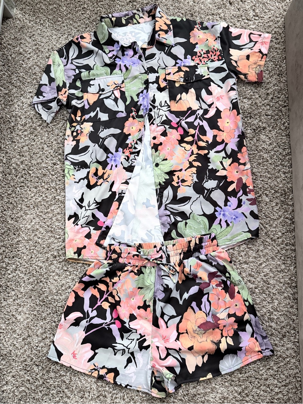 Black Floral Two-Piece Set - Pastel Flowers